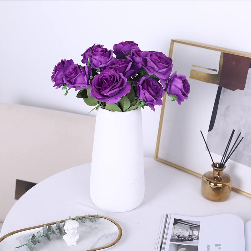 JUSTOYOU 10Pcs Artificial Roses Flowers, Realistic Blossom Roses, Real Touch Silk Rose, Single Fake Flower Long Stem Bouquets for Home Wedding Party Decoration - Image 5